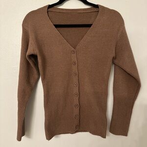 Brown V-Neck Button-Up Women's Sweater